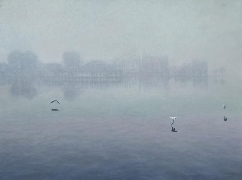 Foggy Morning, Lake Merritt50 x 67 inches, oil on fabric, 2009