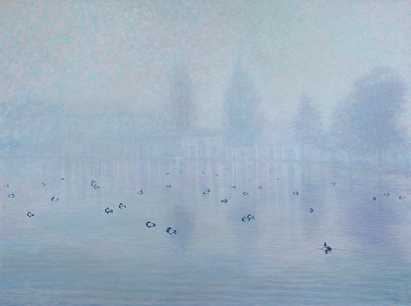 Foggy Morning, Lake Merritt II50 x 67 inches, oil on fabric, 2009