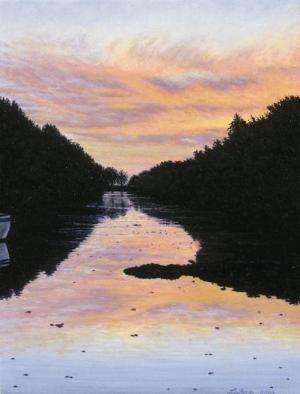 Snug Harbor Sunset 8 x 6 inches, oil on board, 2004