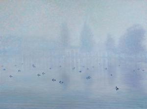 Foggy Morning, Lake Merritt II50 x 67 inches, oil on fabric, 2009